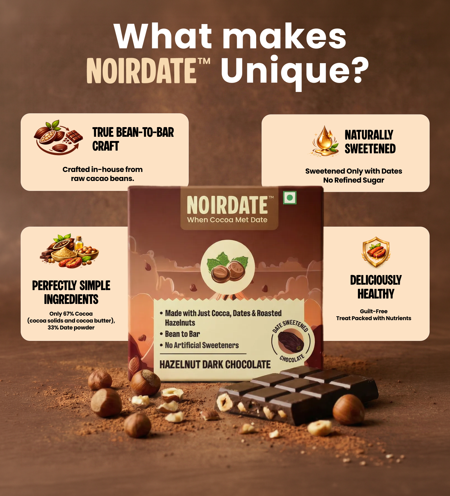 Roasted Hazelnut Dark Chocolate 15g | Pack Of 10