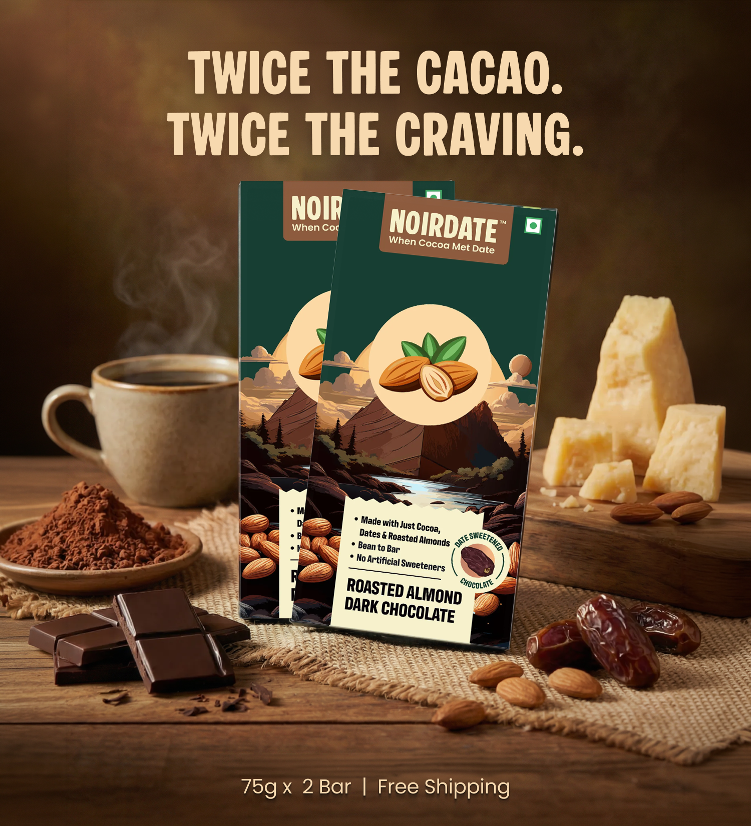 Roasted Almond Dark Chocolate 75g | Pack Of 2