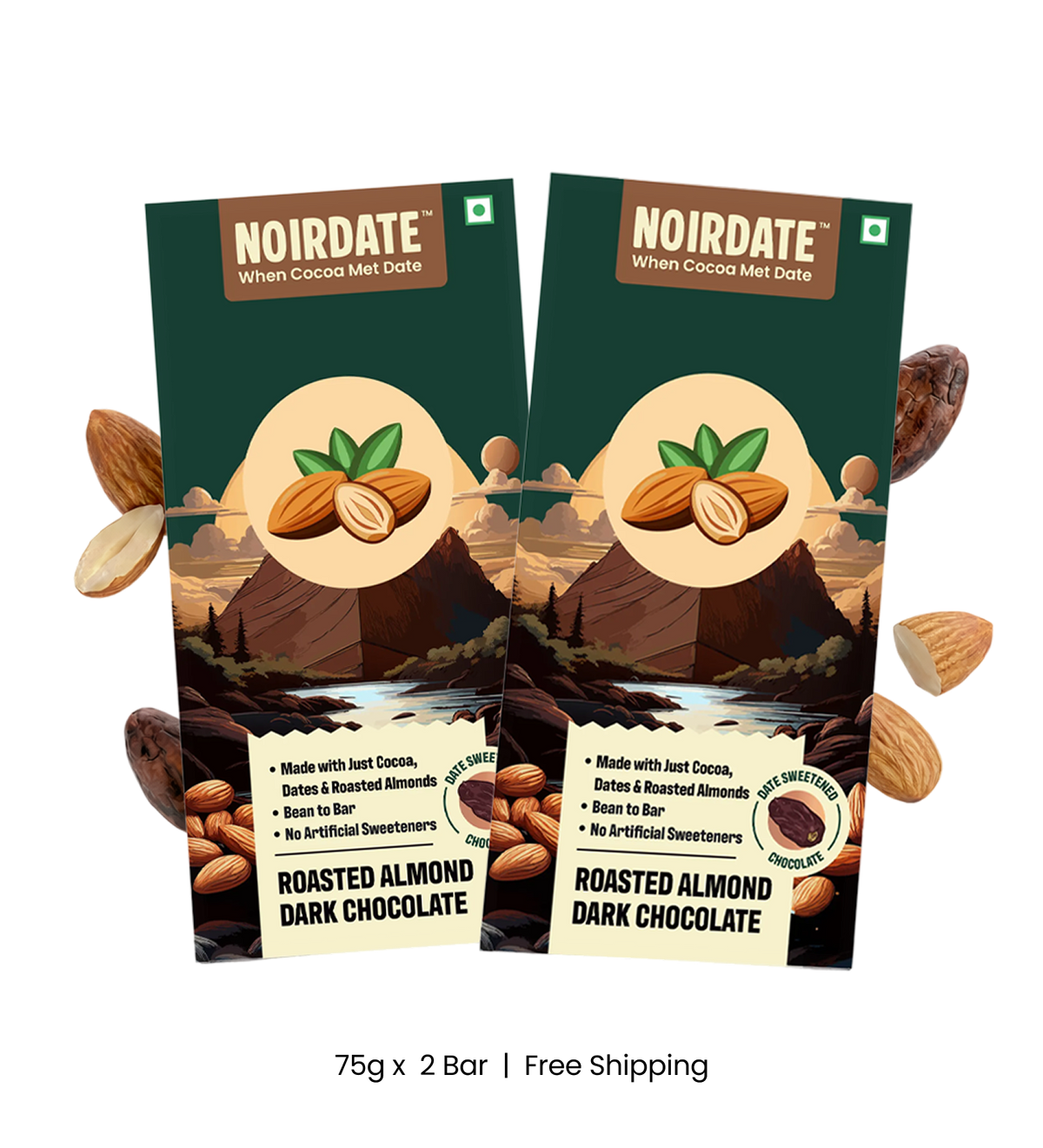 Roasted Almond Dark Chocolate 75g | Pack Of 2