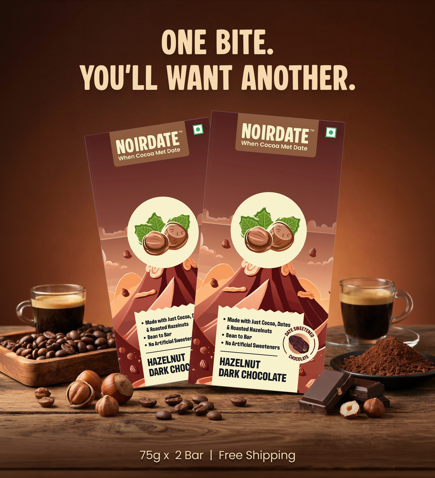 Roasted Hazelnut Dark Chocolate 75g | Pack Of 2